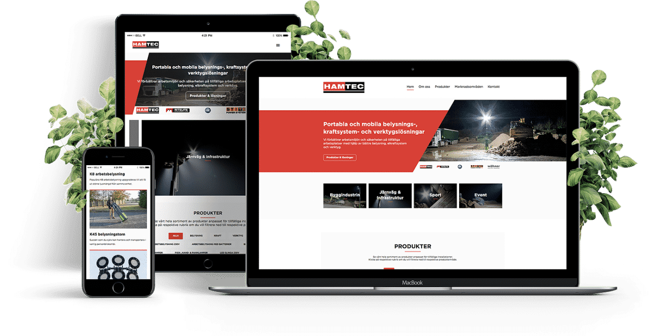 Hamtec design av hemsida på dator och mobil